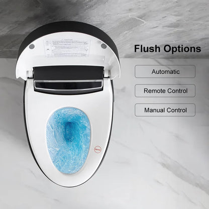 Toilet seat with flush options labeled on a gray background