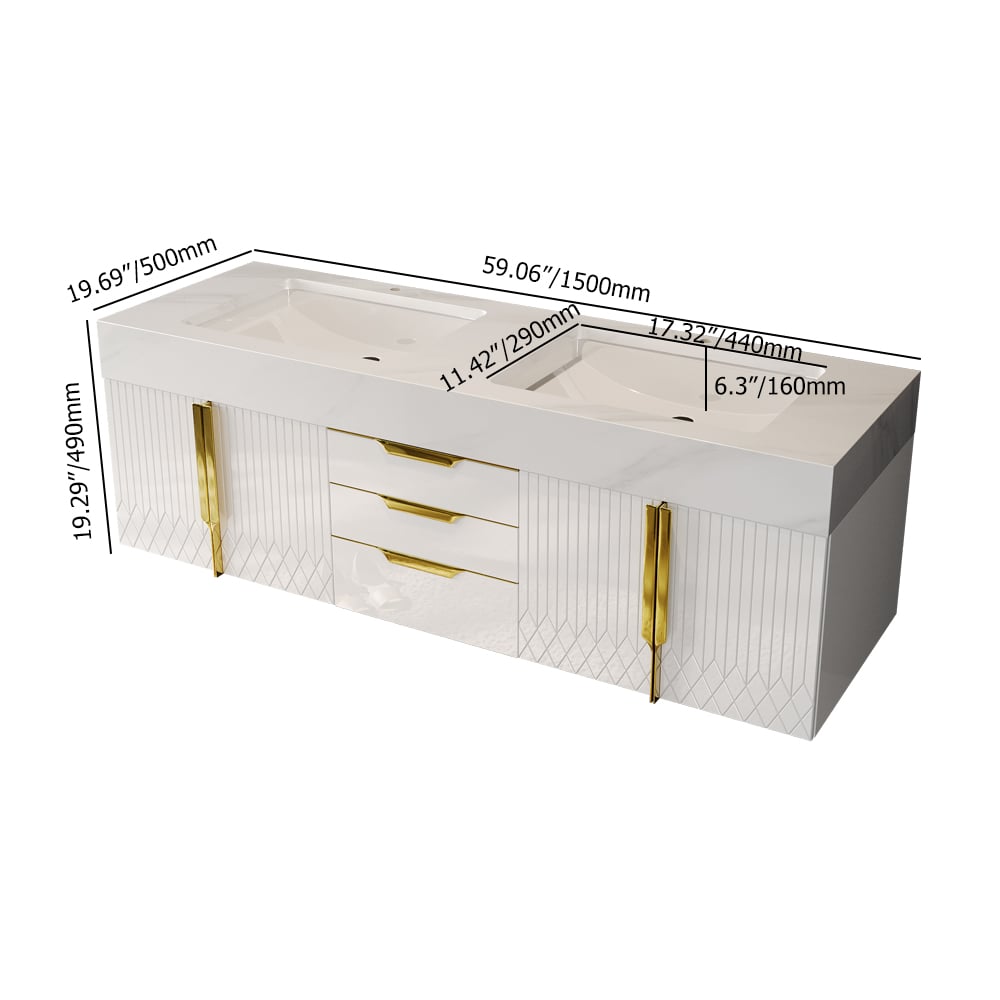 Bathroom vanity with dimensions labeled on a white background