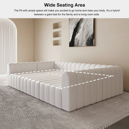 White sectional sofa in a room with a neutral color palette