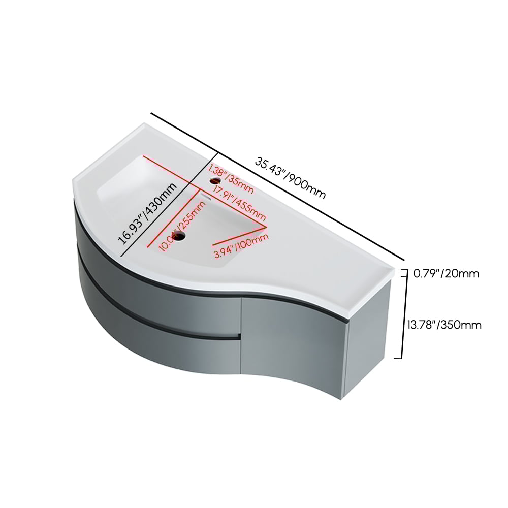 Measurement chart of a curved surface with dimensions labeled