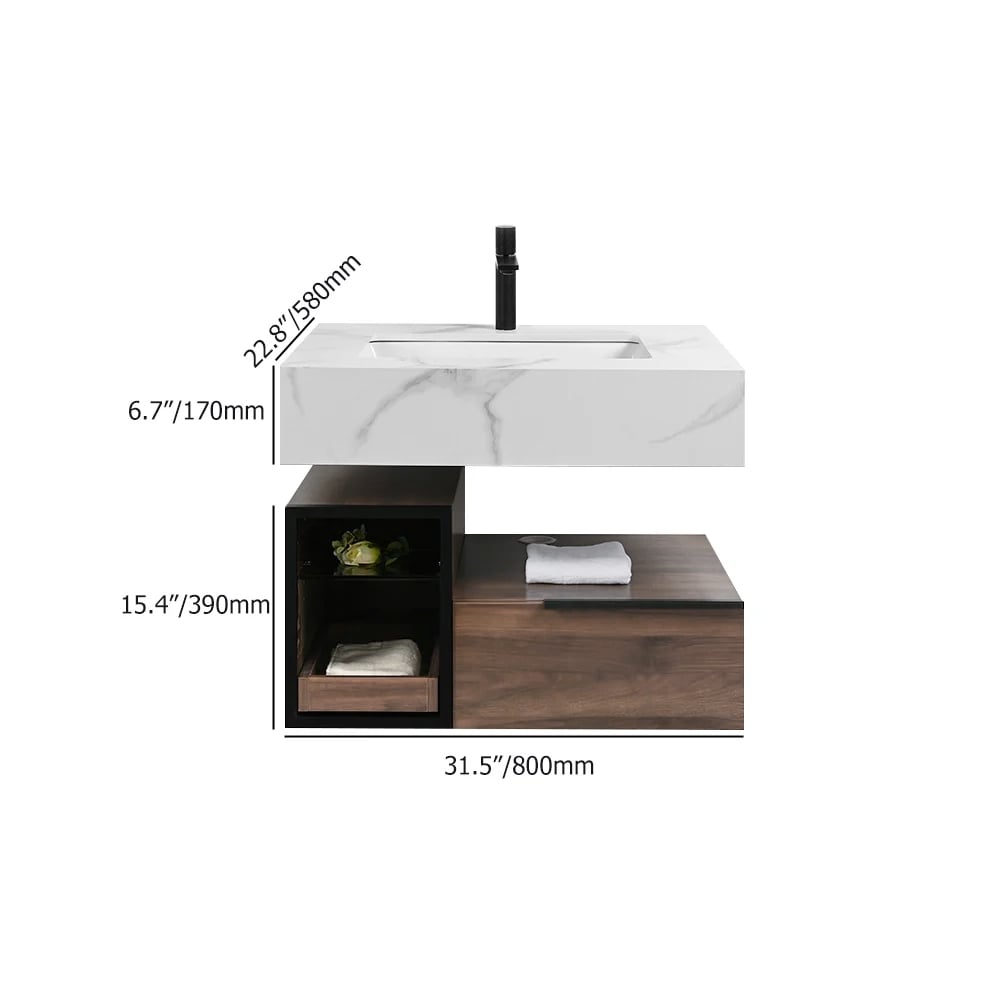 Bathroom vanity with dimensions labeled on a white background