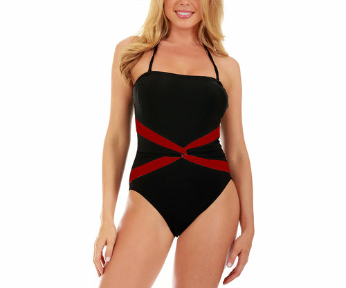 InstantFigure Contrast Twist Front One-Piece Swimsuit