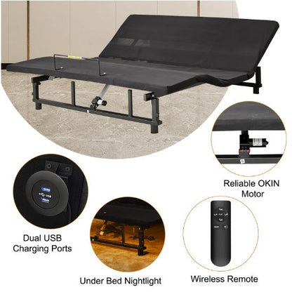 Adjustable Bed Base Frame Head And Foot Incline Quiet Motor King Size