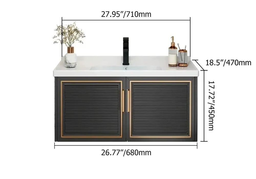 Bathroom Vanity Set 27.9" Modern Floating Ceramic Bathroom Vanity Black with Sink