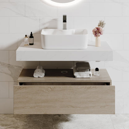 Bathroom Vanity Set 35.4" Modern Floating Bathroom Vanity White and Natural with Sink