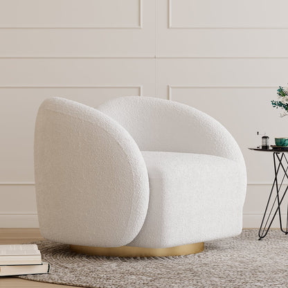 White textured armchair in a room with a light-colored wall and small table.
