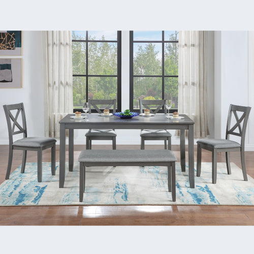 6 Piece Kitchen Dining Set, Rectangular Wooden Dining Table With 4 Uph