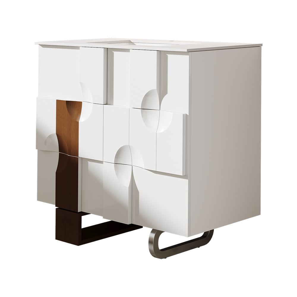 Modern white cabinet with unique design on a white background