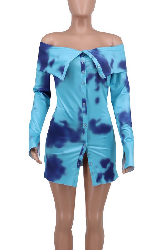 Off-Shoulder Button-Up Bodycon Mini Dress