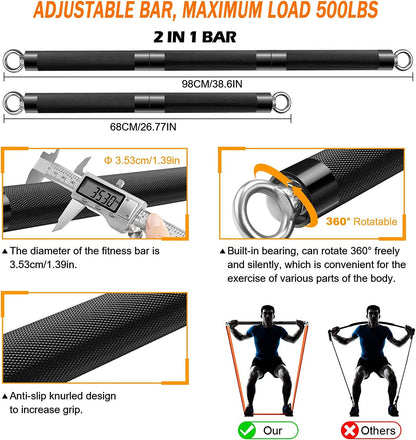 Resistance Band Bar Set Portable Full Body 500LBS Extra Heavy Home Gym