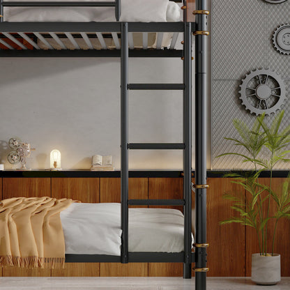 IronLoft™ – Twin XL Over Twin XL Metal Bunk Bed with Rustic Wood