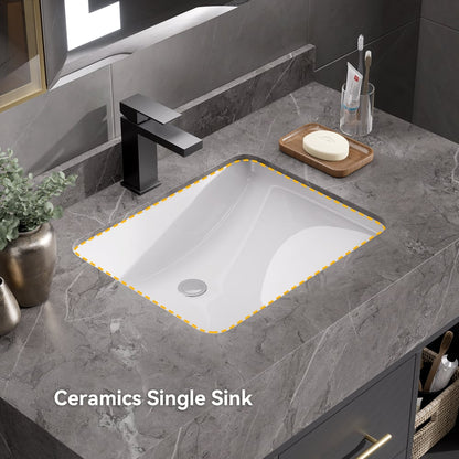 Bathroom Vanity Set 35.4" Modern Floating Sintered Stone Bathroom Vanity Black with Sink