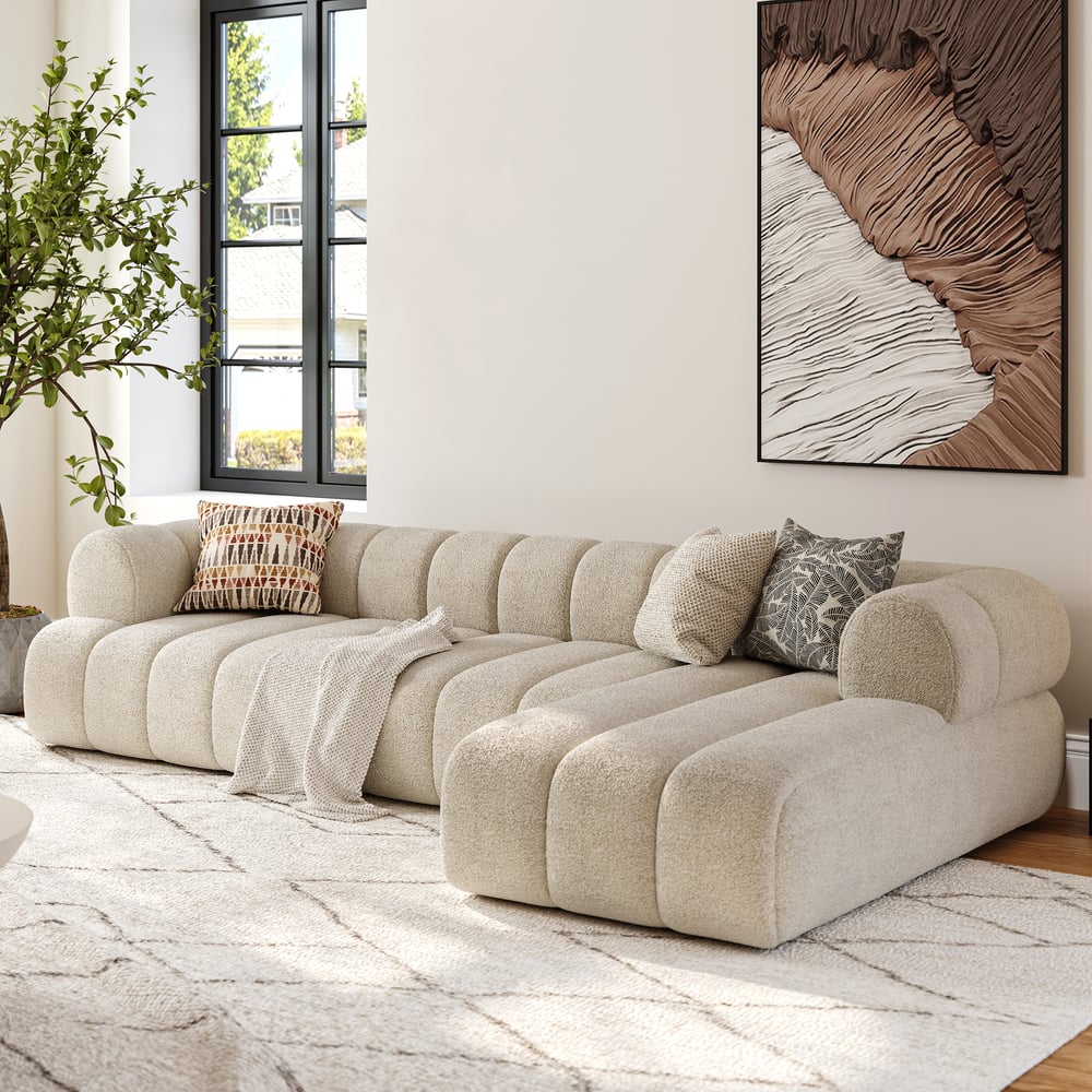 Nimbus 118" 3-Piece Channel Chenille Sectional Sofa with Chaise
