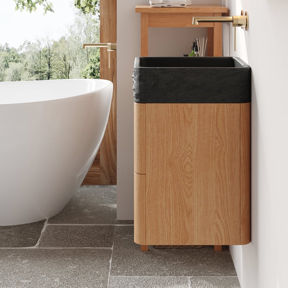 15.7" Small Floating Bathroom Vanity Set with ConcreteTop Wooden Powder Room Vanity