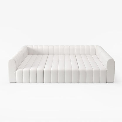 White sofa with striped pattern on a white background