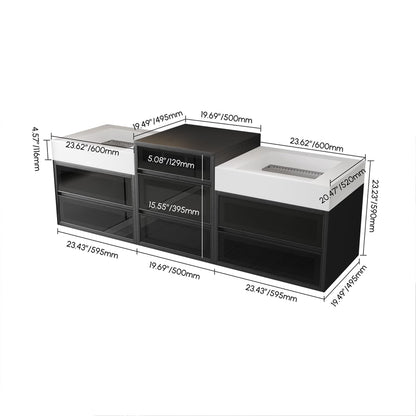 67" Floating Double Bathroom Vanity and Center Tower Black with Faux Marble Top