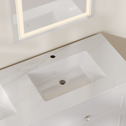 Bathroom Vanity Set 58.6"Modern Floating Ceramic Bathroom Vanity White with Double Sinks