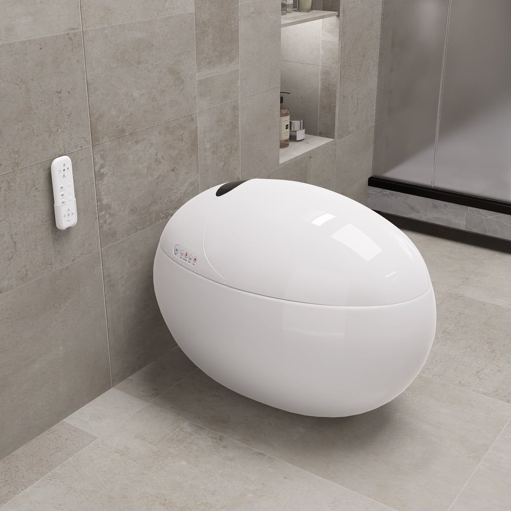 Oluxe G1 Egg-Shaped Smart Bidet Toilet with Multi-Function Wand White 1.28GPF