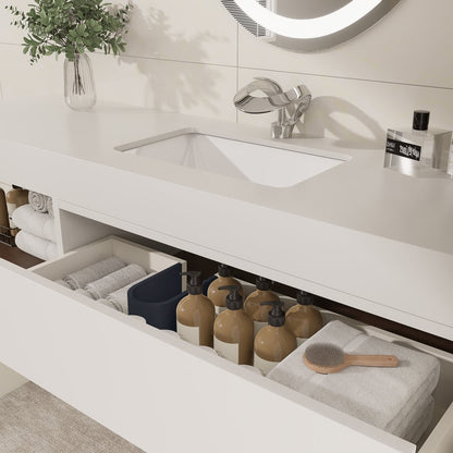 Bathroom Vanity Set 59" Modern Floating Bathroom Vanity White and Natural with Sink