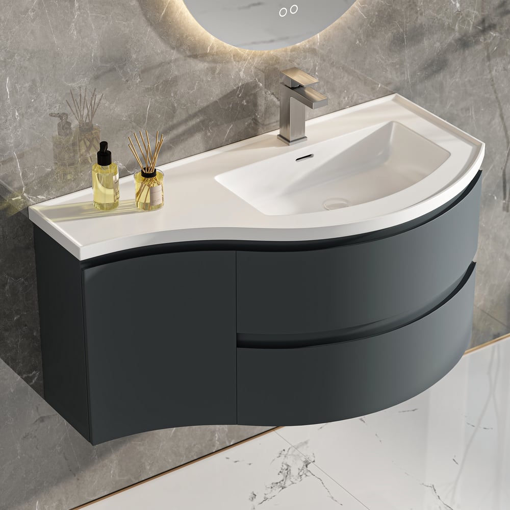 Bathroom Vanity Set 35.4" Modern Stone Resin Floating Bathroom Vanity with Sink