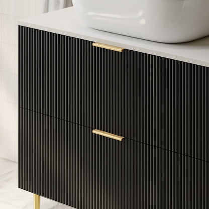 31.5'' Black Single Fluted Bathroom Vanity with Vessel Sink and 2 Drawers