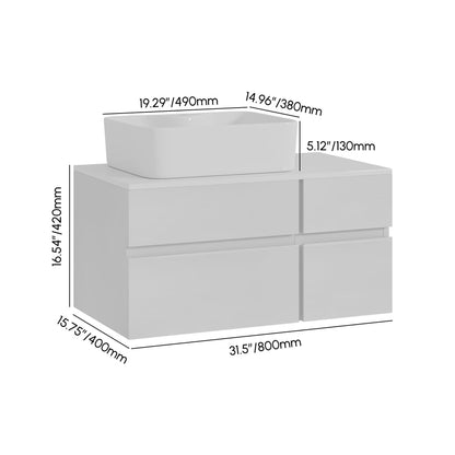 Dimensions of a bathroom vanity unit with sink on a white background