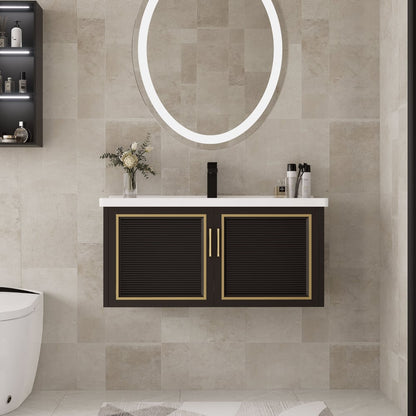 Bathroom Vanity Set 27.9" Modern Floating Ceramic Bathroom Vanity Black with Sink