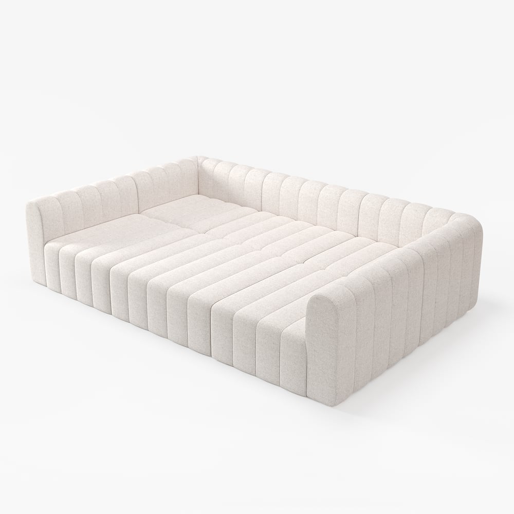 Beige tufted sofa on a white background