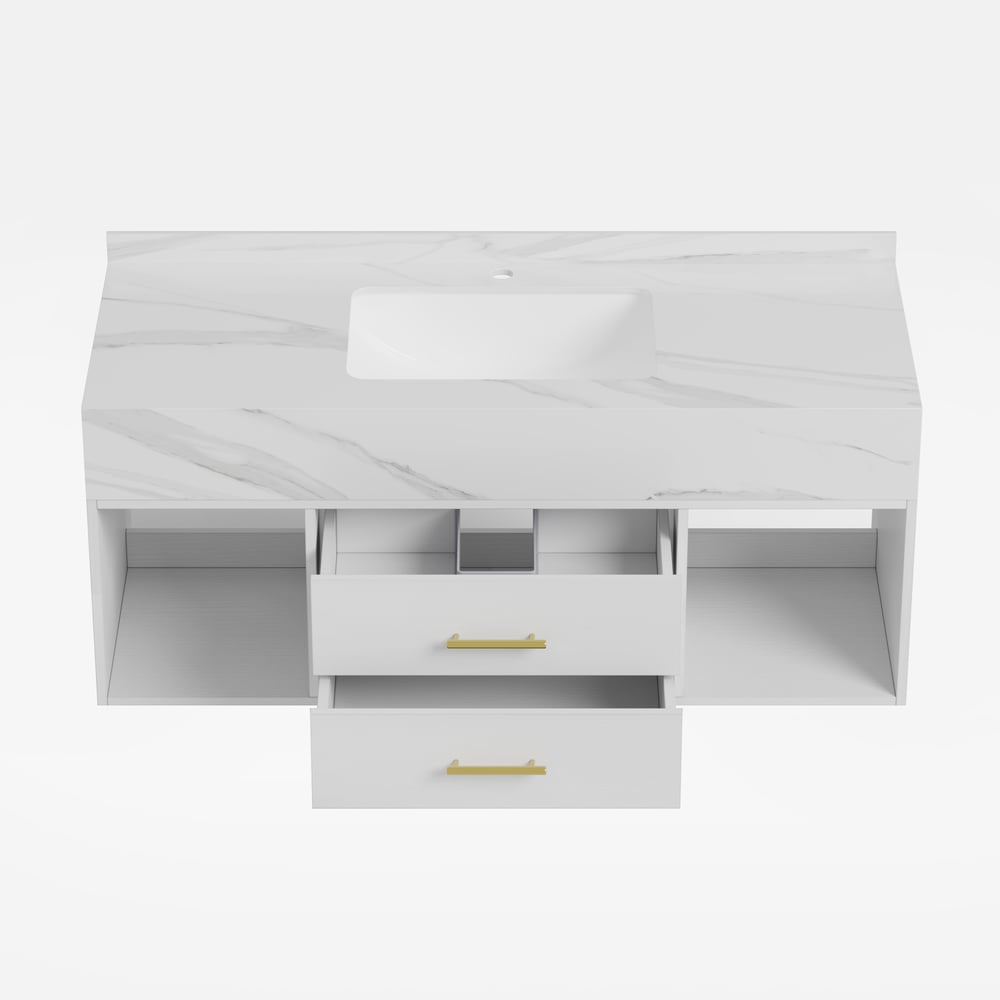 Bathroom Vanity Set 35.4" Modern Floating Sintered Stone Bathroom Vanity White with Sink