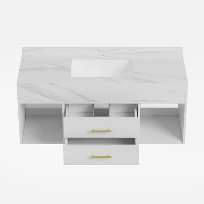 Bathroom Vanity Set 35.4" Modern Floating Sintered Stone Bathroom Vanity White with Sink