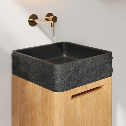 15.7" Small Floating Bathroom Vanity Set with ConcreteTop Wooden Powder Room Vanity