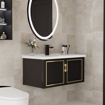 Bathroom Vanity Set 27.9" Modern Floating Ceramic Bathroom Vanity Black with Sink
