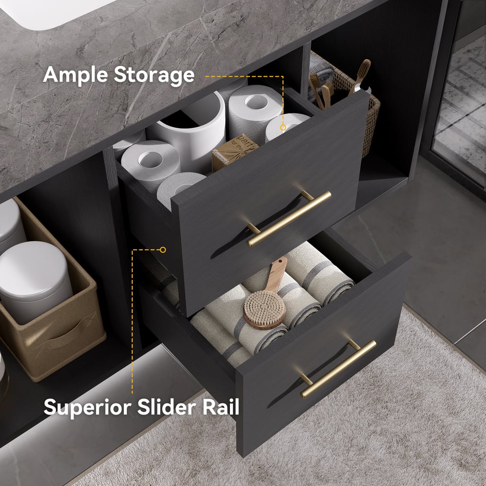 Bathroom Vanity Set 35.4" Modern Floating Sintered Stone Bathroom Vanity Black with Sink