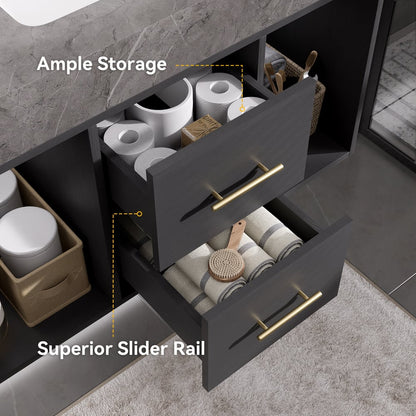 Bathroom Vanity Set 35.4" Modern Floating Sintered Stone Bathroom Vanity Black with Sink