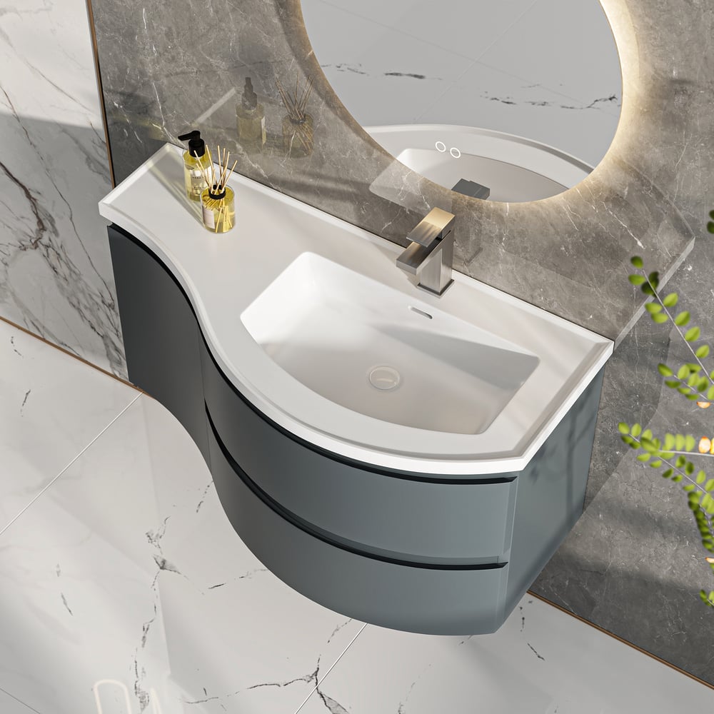 Bathroom Vanity Set 35.4" Modern Stone Resin Floating Bathroom Vanity with Sink