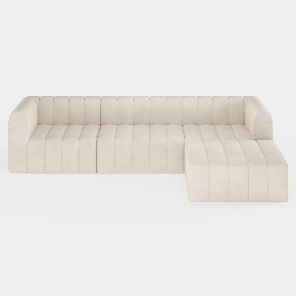 Off white sectional sofa on a white background
