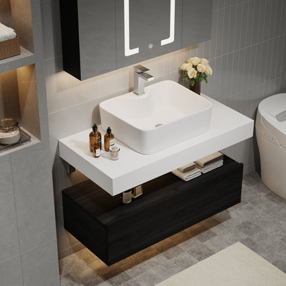 Bathroom Vanity Set 35.4" Modern Floating Bathroom Vanity White and Natural with Sink