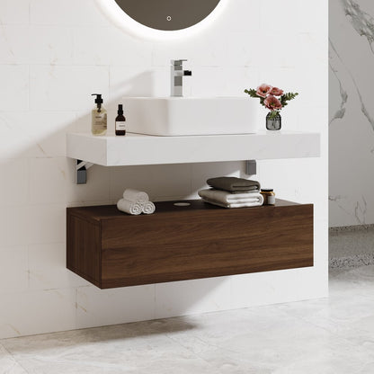 Bathroom Vanity Set 35.4" Modern Floating Bathroom Vanity White and Natural with Sink