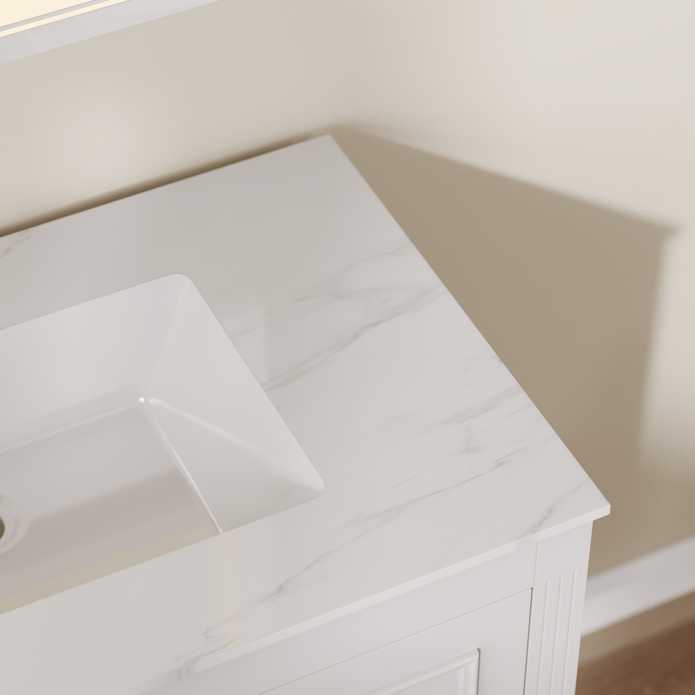 Bathroom Vanity Set 58.6"Modern Floating Ceramic Bathroom Vanity White with Double Sinks