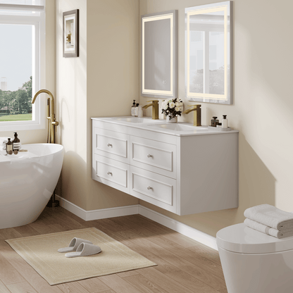 Bathroom Vanity Set 58.6"Modern Floating Ceramic Bathroom Vanity White with Double Sinks