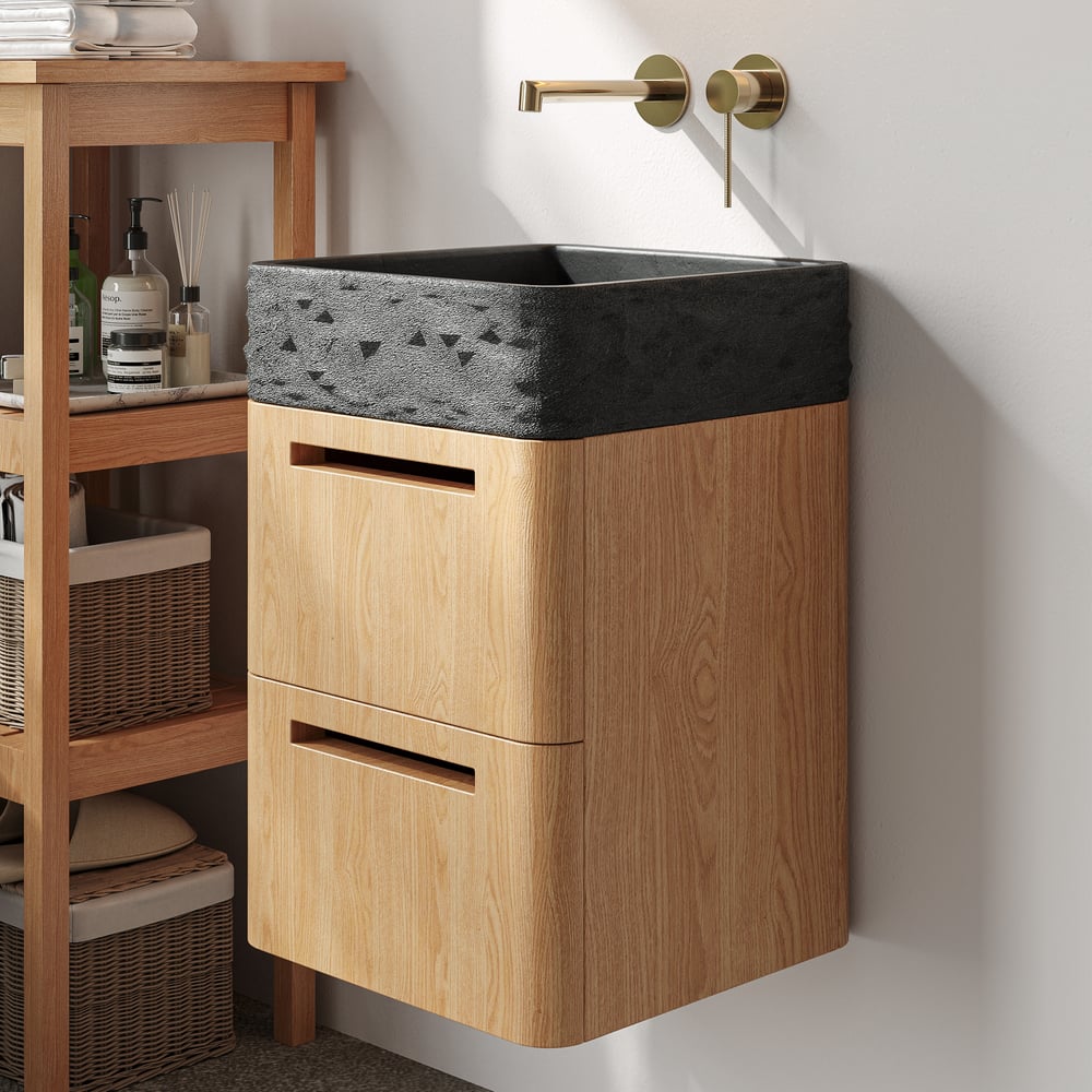 15.7" Small Floating Bathroom Vanity Set with ConcreteTop Wooden Powder Room Vanity