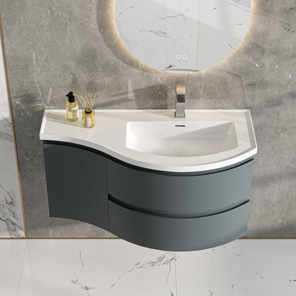 Bathroom Vanity Set 35.4" Modern Stone Resin Floating Bathroom Vanity with Sink