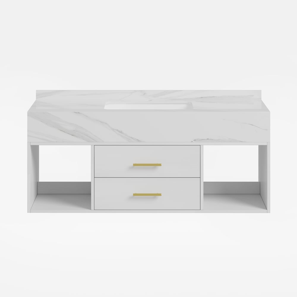 Bathroom Vanity Set 35.4" Modern Floating Sintered Stone Bathroom Vanity White with Sink