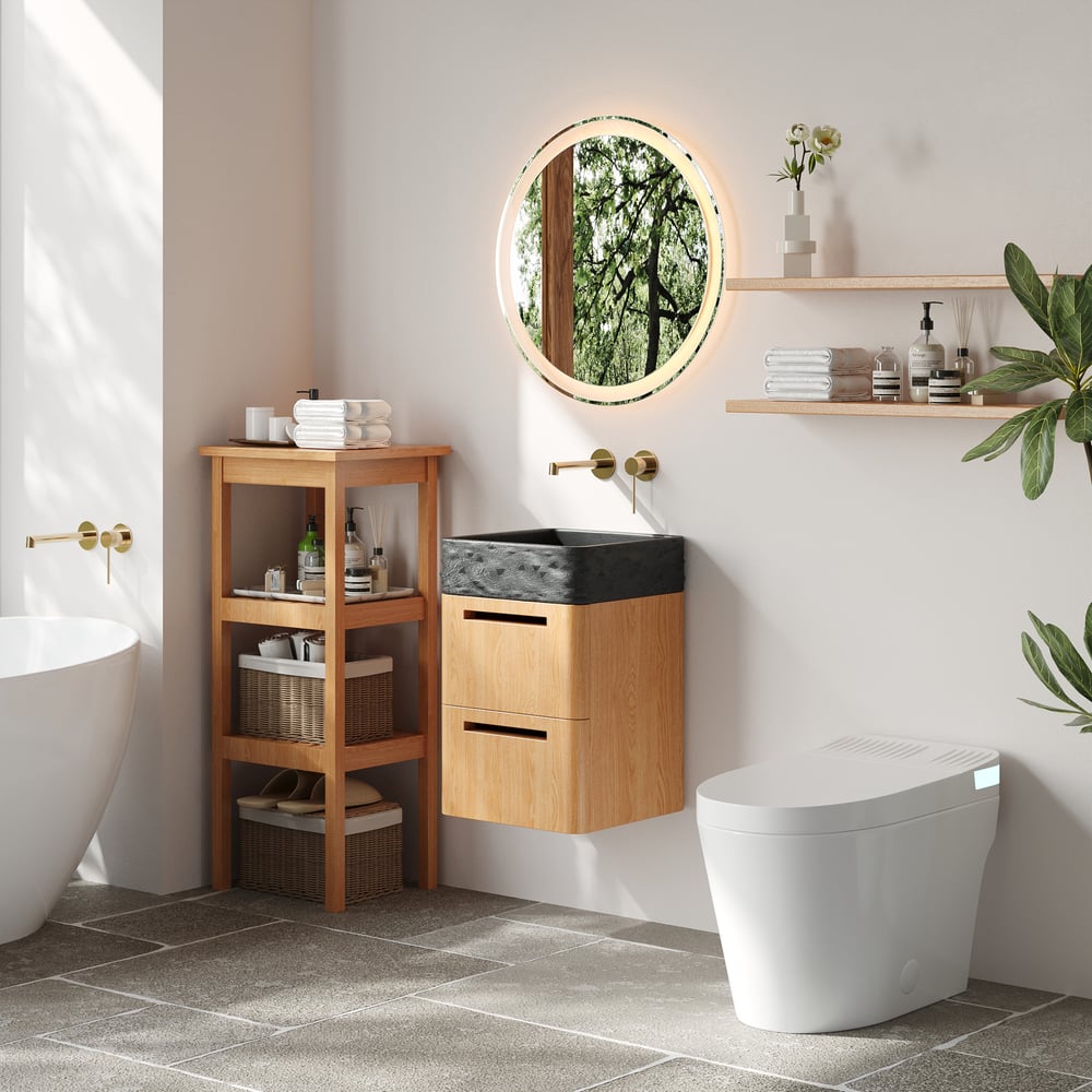 15.7" Small Floating Bathroom Vanity Set with ConcreteTop Wooden Powder Room Vanity