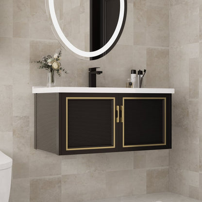 Bathroom Vanity Set 27.9" Modern Floating Ceramic Bathroom Vanity Black with Sink