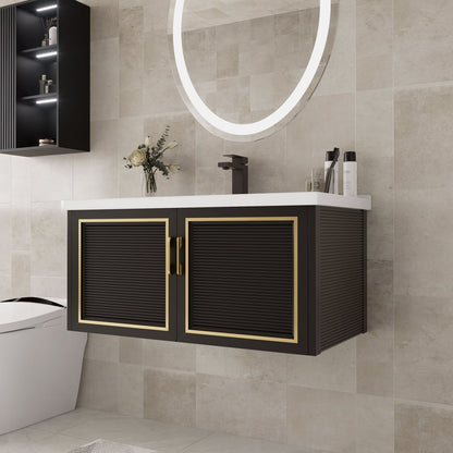 Bathroom Vanity Set 27.9" Modern Floating Ceramic Bathroom Vanity Black with Sink