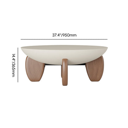 Curva Round Concrete Walnut Coffee Table with Wood Legs