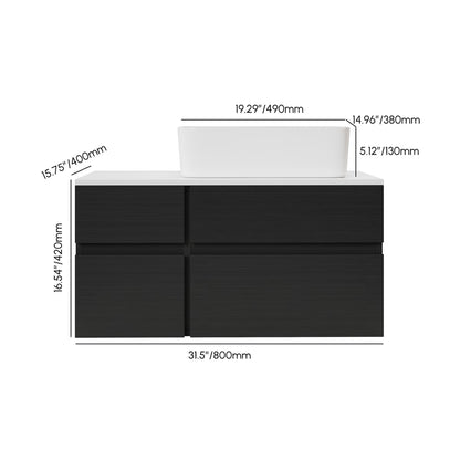 Dimensions of a bathroom vanity with sink on a white background