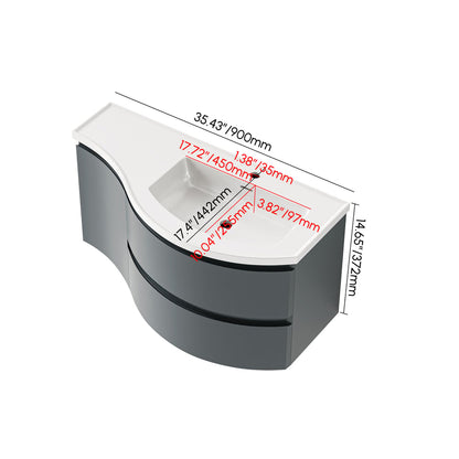 Bathroom Vanity Set 35.4" Modern Stone Resin Floating Bathroom Vanity with Sink