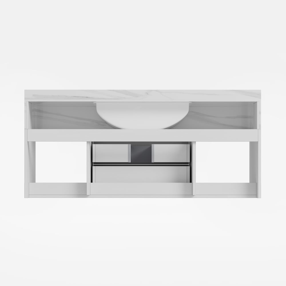 Bathroom Vanity Set 35.4" Modern Floating Sintered Stone Bathroom Vanity White with Sink